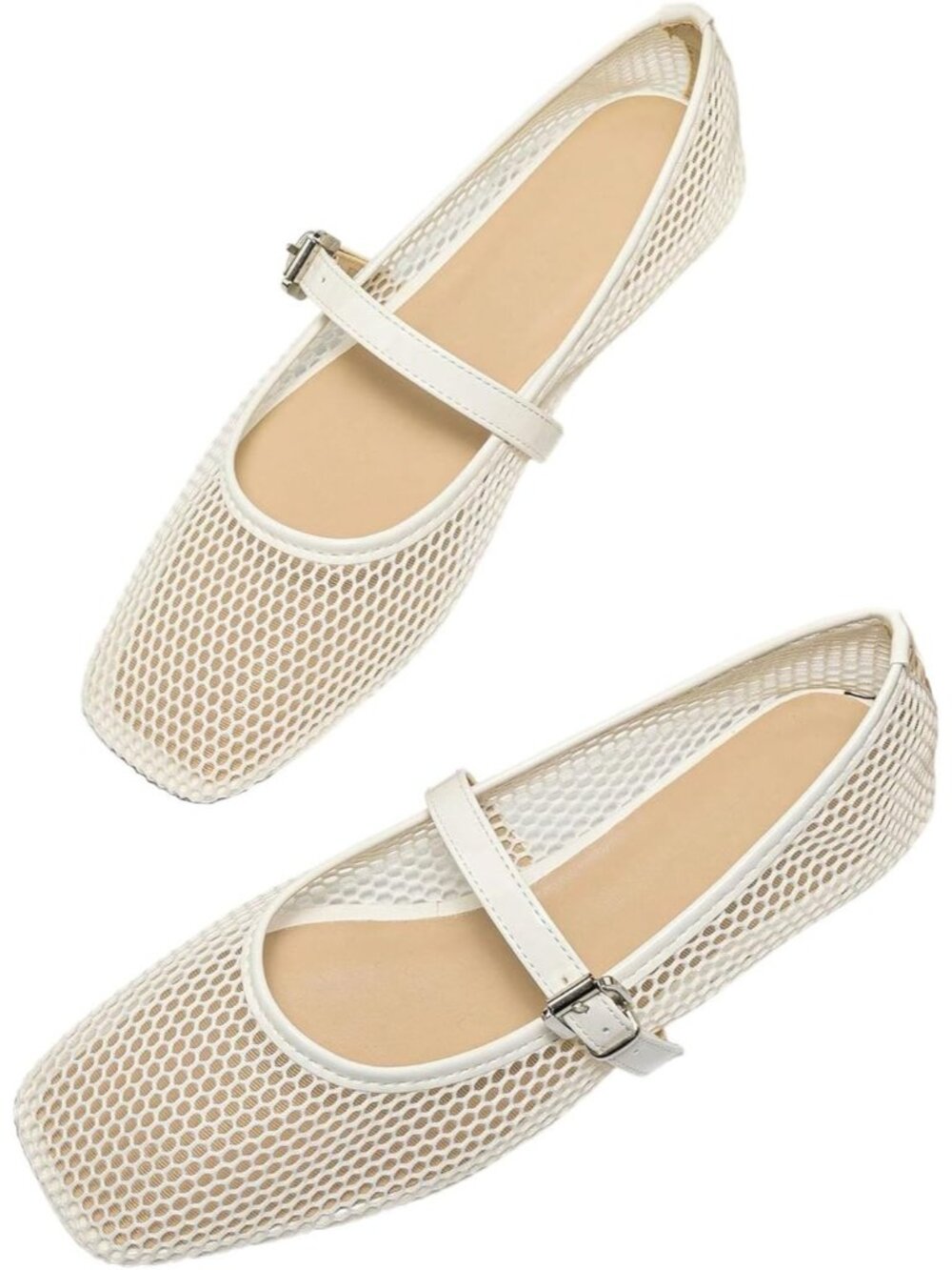 Women's White 1 Lace Mesh Comfortable Summer Dressy Closed Toe Ballet Flats